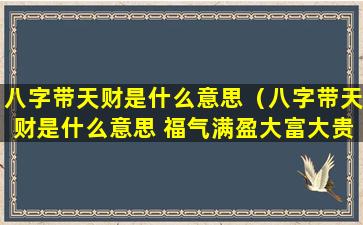 八字带天财是什么意思（八字带天财是什么意思 福气满盈大富大贵）